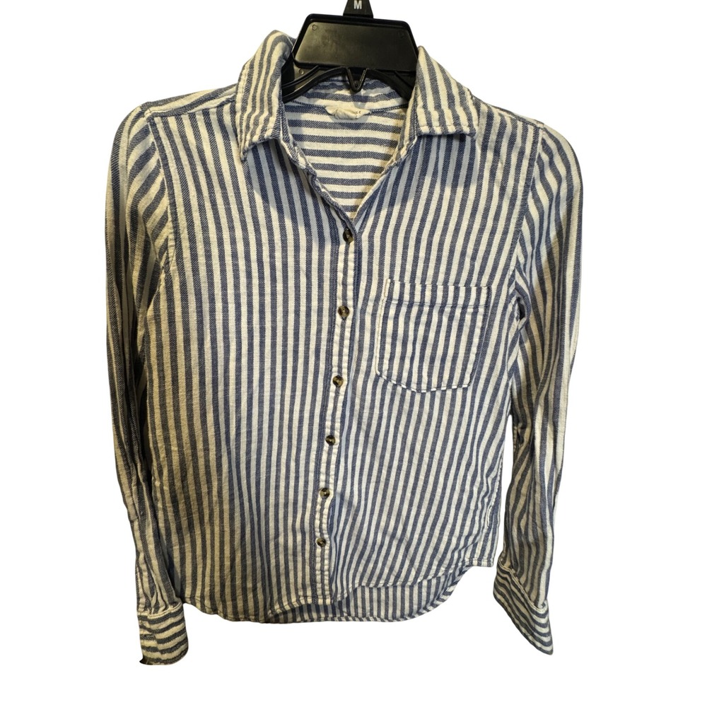 Aeropostale Womens Blue White Striped Button Down Long Sleeve Shirt Size S